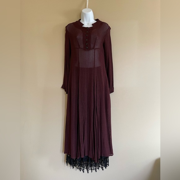 Nwot 90’s Hand Lace Hem Sheer Accordion Crinkled Slip Skirt - Picture 4 of 7